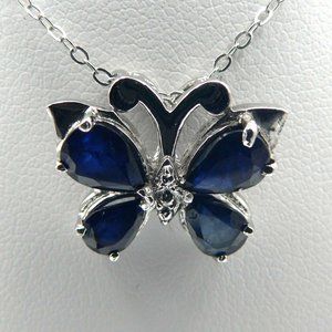 Genuine Kanchanaburi Blue Sapphire (Pear) Butterfly Pendant NWOT